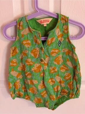 The Animals Observatory Green & Orange Baby Romper